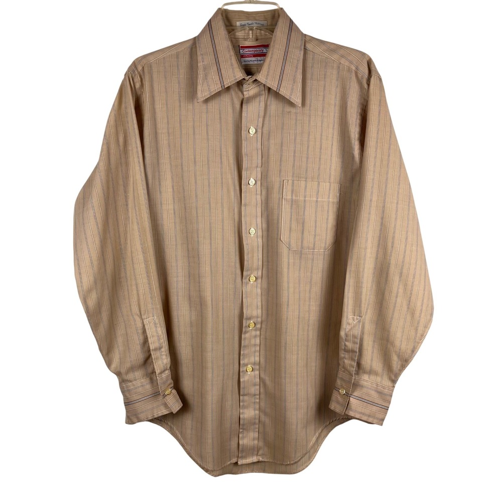 VTG JCPenney Contemporary Men's Large Tan Stripe Shirt Button Up